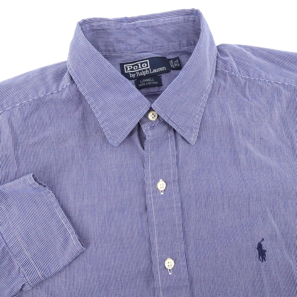 Polo Ralph Lauren Shirt Lowell Micro Check Blue Long Sleeve Mens 16.5 32/33